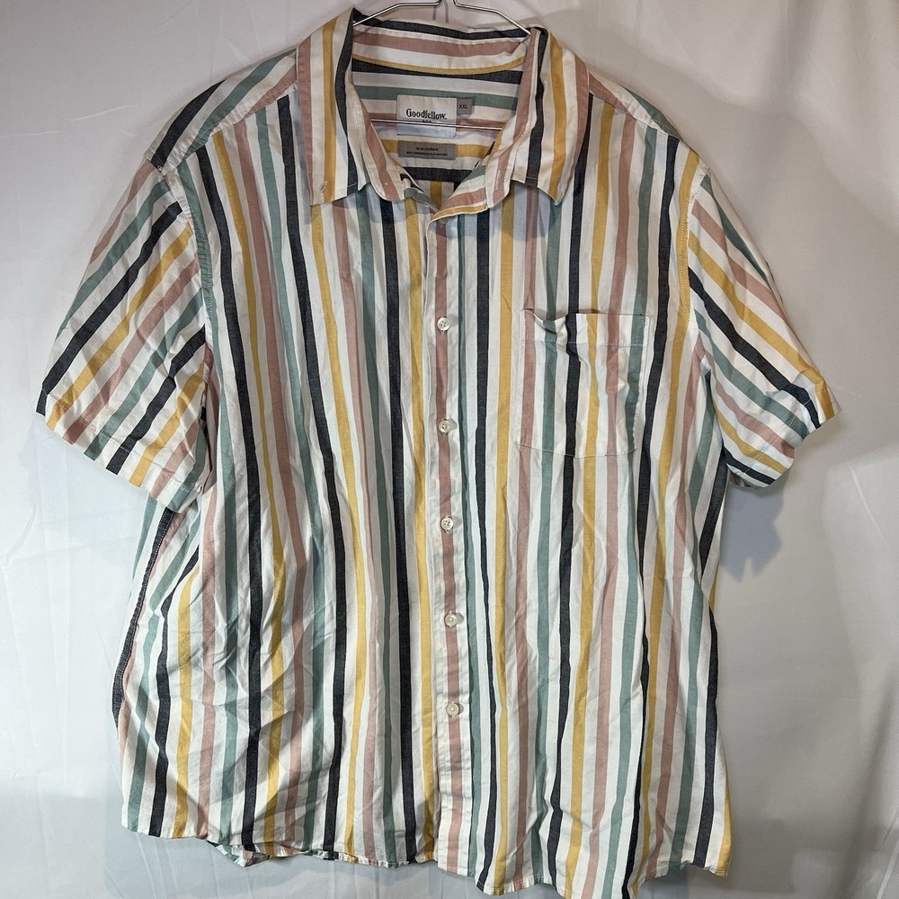 Goodfellow & Co Men's Nostalgic Stripe Short Sleeve Standard Button Up Shirt XXL